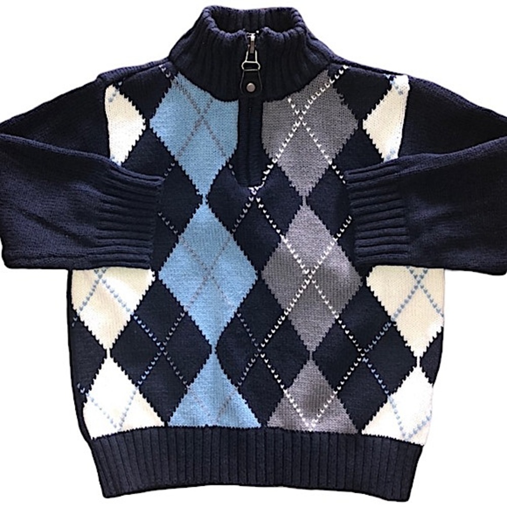 Navy Argyle Half Zip Turtle Neck Sweater